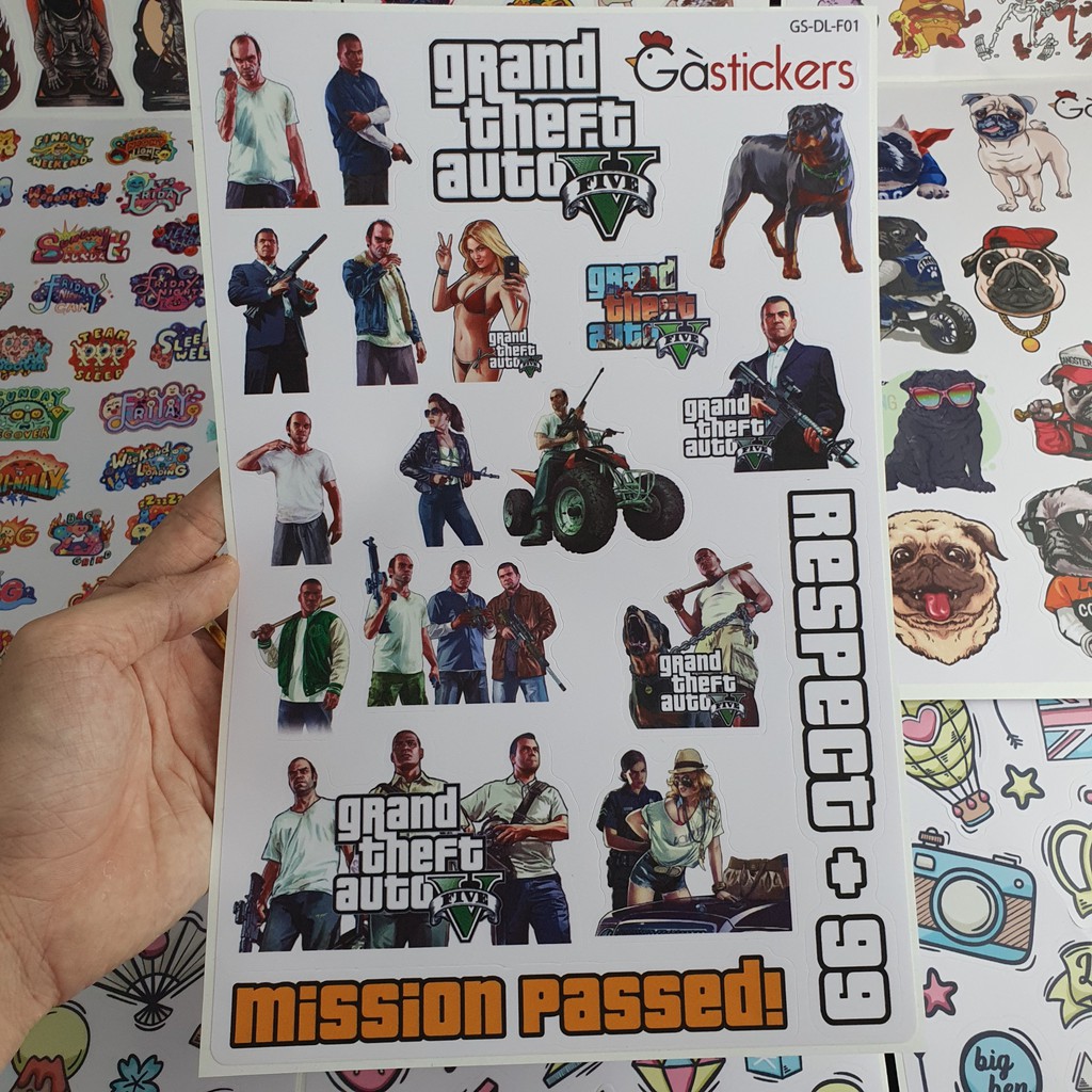 BỘ STICKER GTA GAME - DL-F01 - DÁN TRANG TRÍ NÓN BẢO HIỂM, LAPTOP, VALI, XE - CHỐNG THẤM NƯỚC