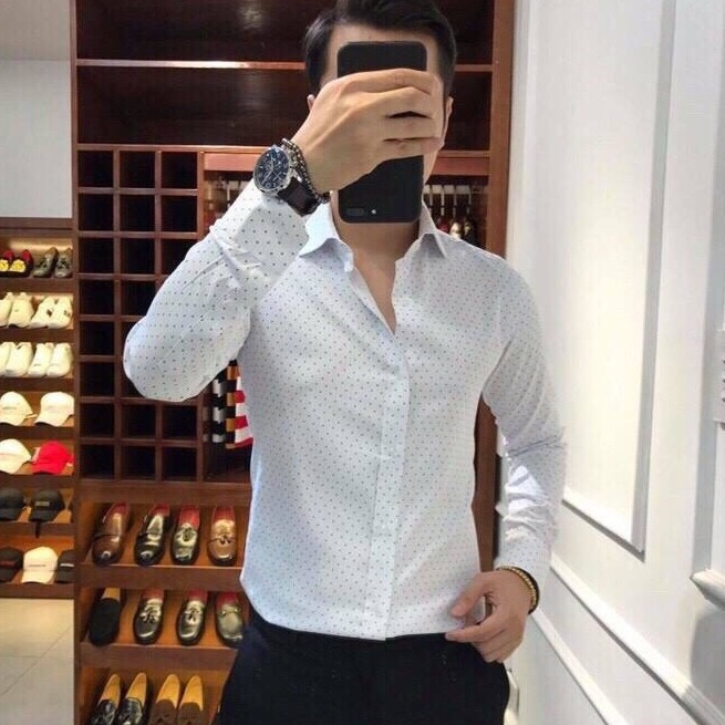 Áo sơ mi nam Họa tiết chấm bi dài tay dáng ôm body , chuẩn thiết kế Hàn Quốc | BigBuy360 - bigbuy360.vn