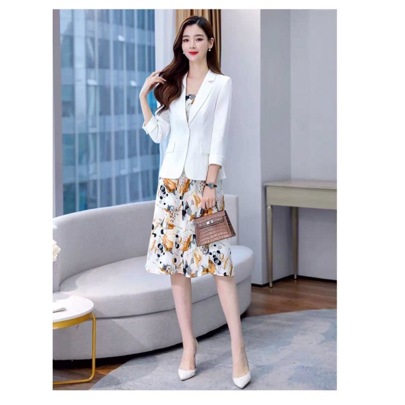 Set nữ cao cấp thiết kế đầm kết hợp áo vest kiểu dáng sang chảnh hiện đại NP1640