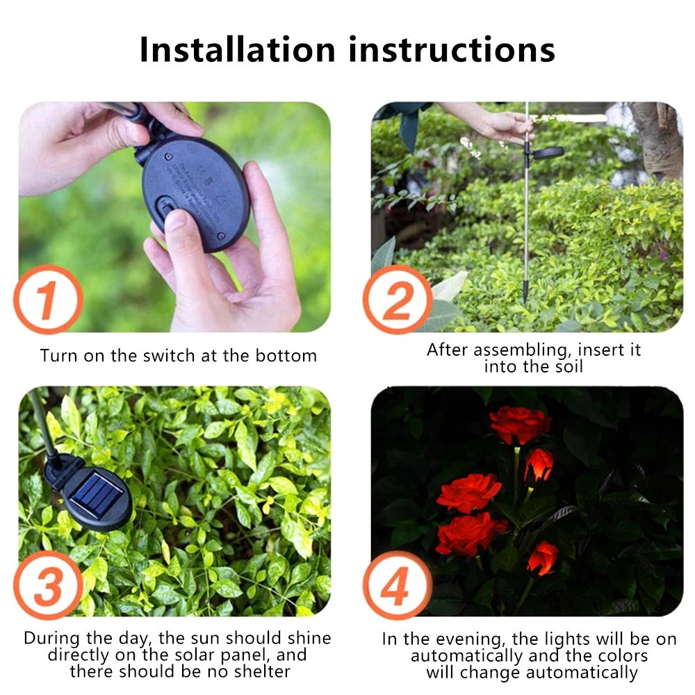 Outdoor Solar Powered LED Simulation Lifelike Silk Rose Lily Lamp/Artificial Flowers Ground Plug Light Install For Garden/Waterproof Lawn Path Landscape Decoration