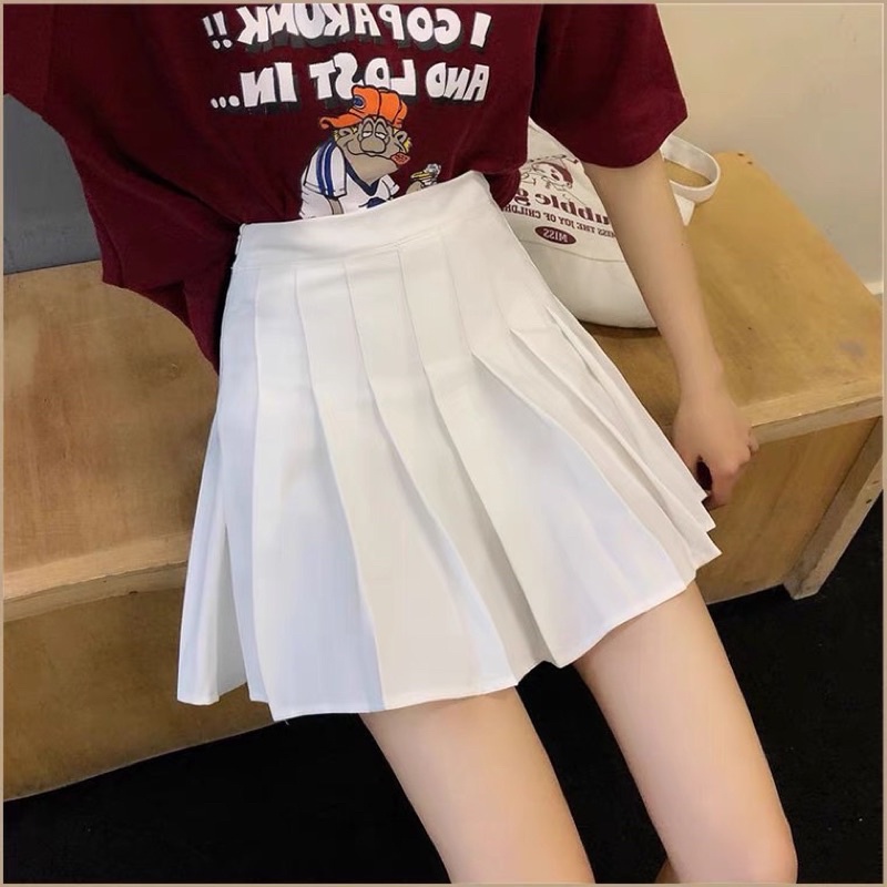 Chân Váy Trắng Đen Tennis Xếp Ly Basic Mặc Đi Chơi Đi Tiệc (Hình Thật)
