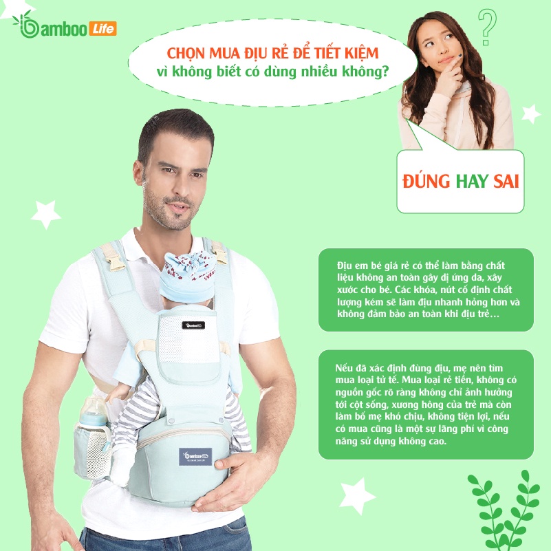 Địu em bé Bamboo Life BL031 nhiều tư thế cho bé trợ lực, đa chức năng có ghế chống gù siêu nhẹ cho trẻ em