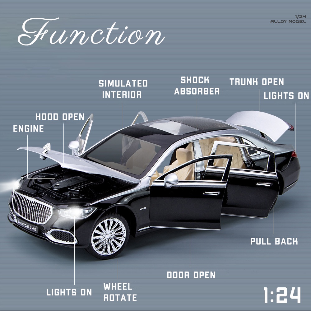 Mô Hình Xe Hơi Maybach S680 Bằng Hợp Kim Tỉ Lệ 1: 24 Có Đèn Và Nhạc Độc Đáo Sống Động