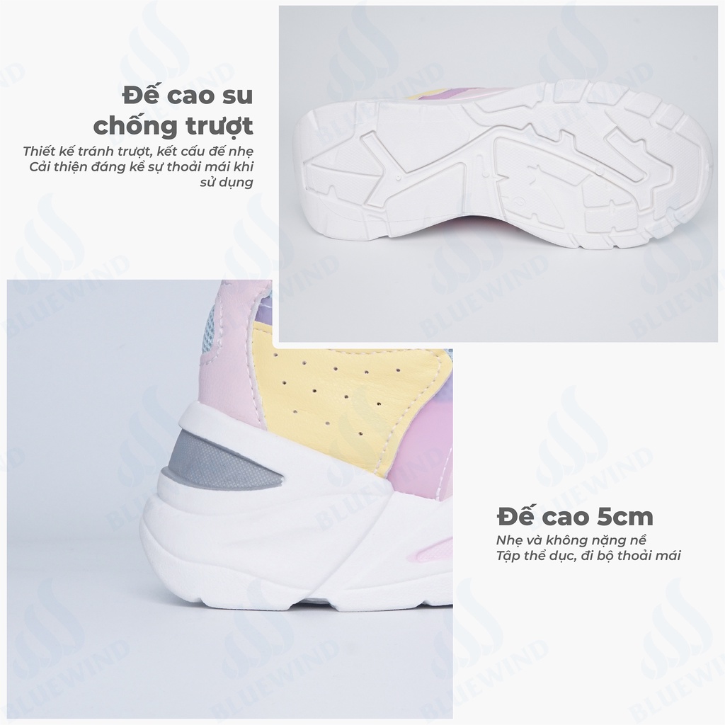 Giày Sneaker Nữ BLUEWIND Phối Da Cao Cấp Độn Đế Tôn Dáng 68796