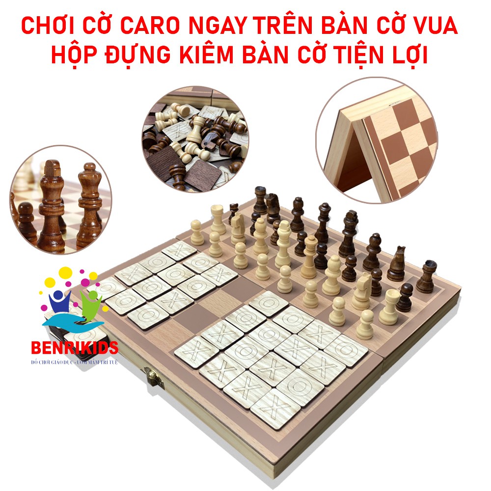 Cờ Vua Kết Hợp Cờ Caro Bằng Gỗ Kèm Hộp Đựng Kiểu Mới
