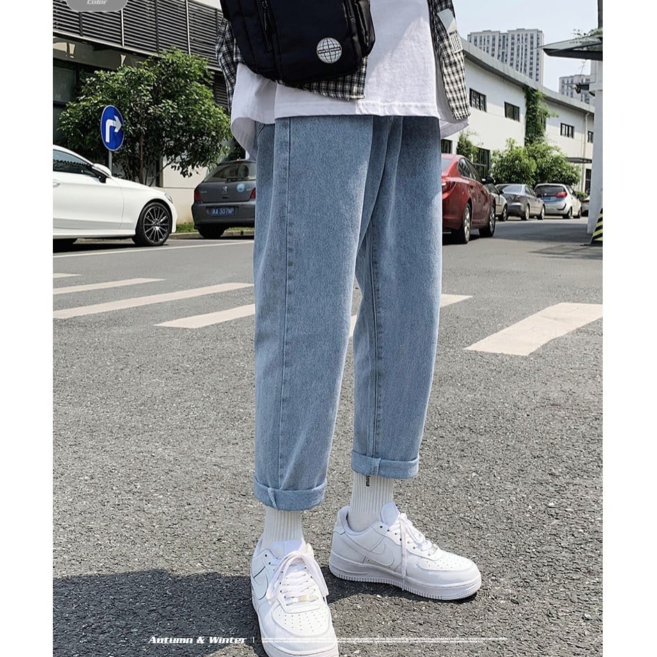 Quần  Ống Rộng Jean Nam - Baggy TRơn( xám xanh)