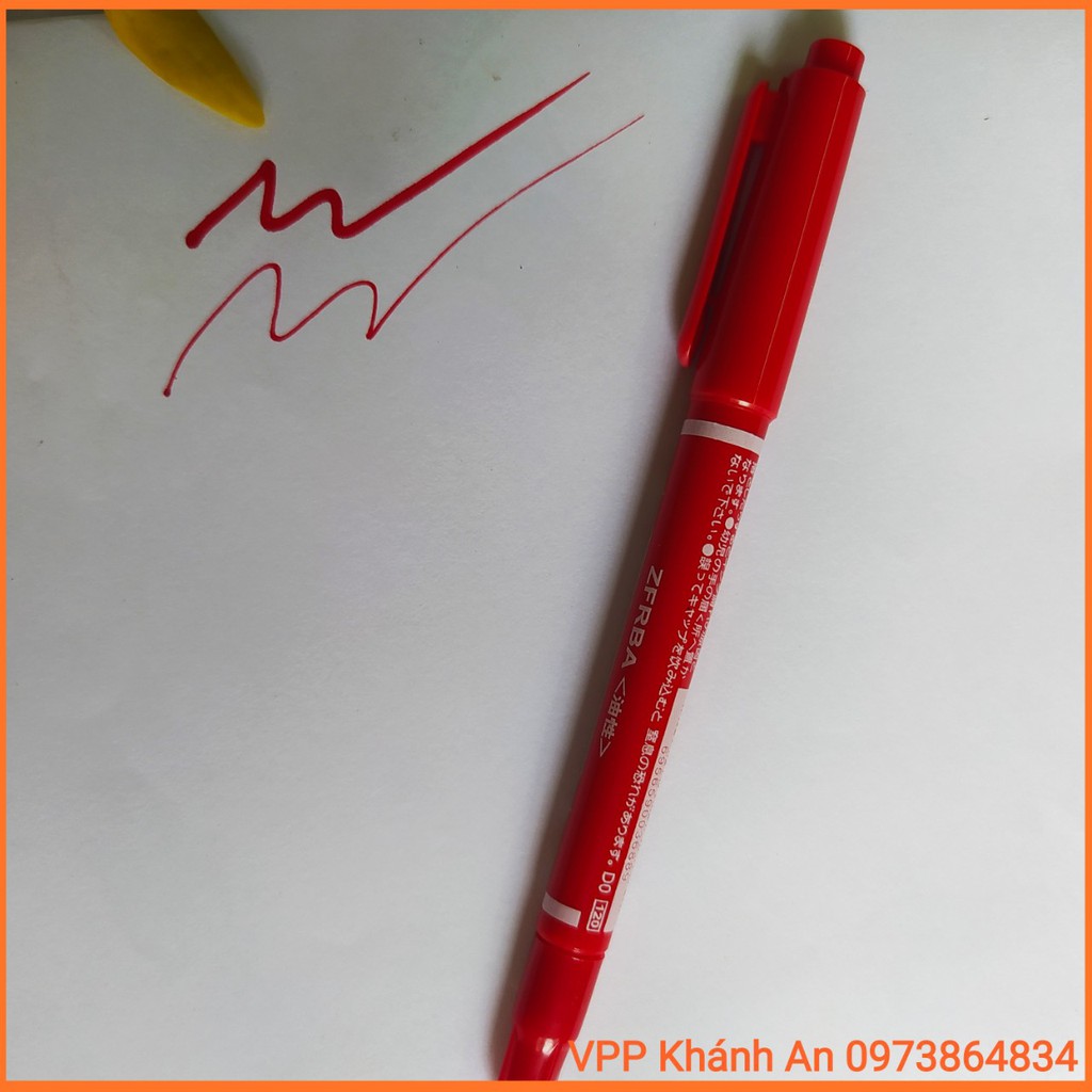 Bút lông dầu hai đầu,bút dạ kính Zebra MO 120 mực đỏ(2 chiếc)