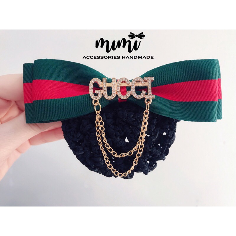 kẹp tóc có búi lưới họa tiết gc
