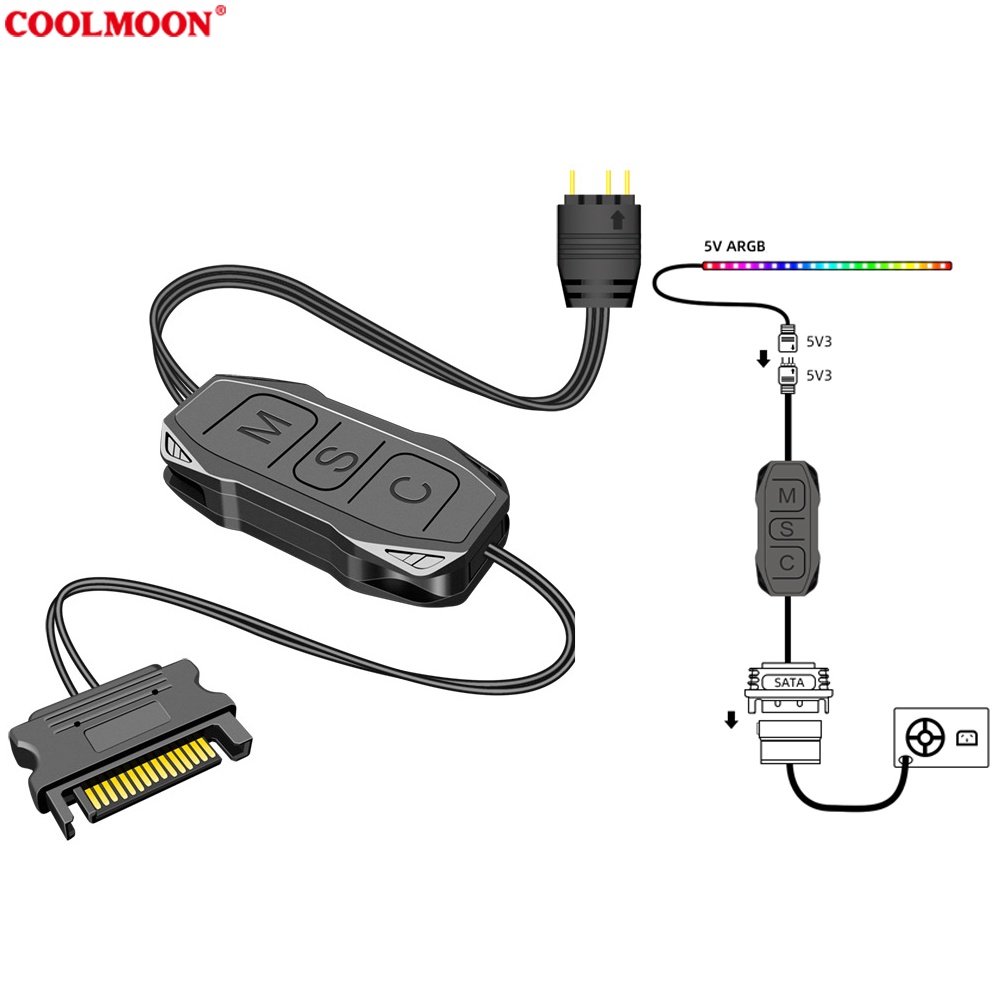 Bộ điều khiển Coolmoon AR-1, Chuyển đổi từ nguồn SATA sang Led 5V-ARGB