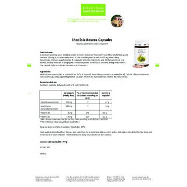 Viên nang tăng cường trí nhớ Rhodiola Rosea (Roseroot) chiết xuất rễ vàng Hộp 120 - [Chính hãng Sanct Bernhard Đức]