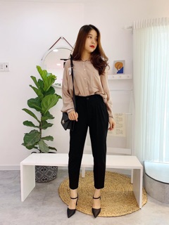 Quần baggy tây đen nữ