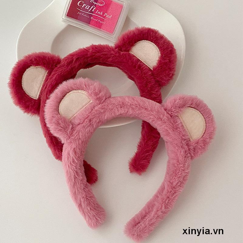 Băng Đô Cài Tóc Rửa Mặt Hình Gấu / Dâu Tây Bằng Lông Nhung Dễ Thương Xinh Xắn Cho Nữ