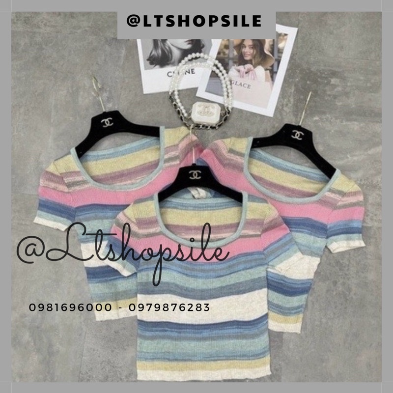 Áo len kẻ mongtoghi cổ vuông phối màu cực xinh
