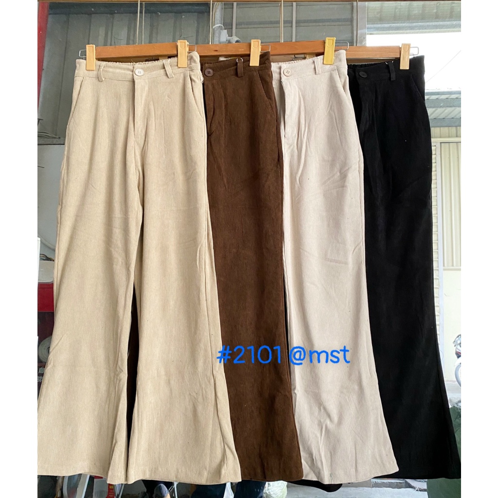 Quần ống loe nữ chất liệu nhung tăm cạp chun trẻ trung cá tính
