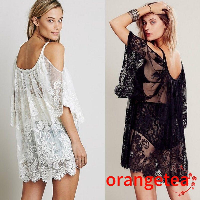 Áo Choàng Ngoài BIKINI Đan Móc Phối Ren Thời Trang Đi Biển Mùa Hè Dành Cho Nữ