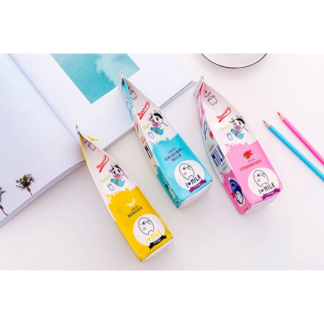 Túi Bút Da Hình Hộp Sữa Cho Học Sinh Nhiều Màu Sắc