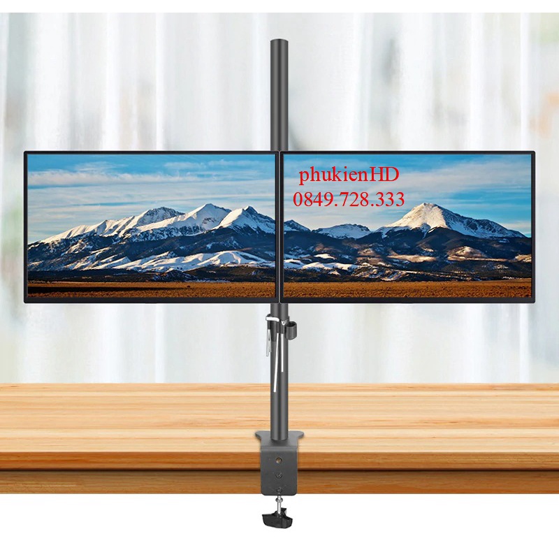 Giá đỡ 2 màn hình Máy Tính Kẹp Bàn, chuyển động Đầy Đủ 360 độ cho màn Hình 10-27inch M052