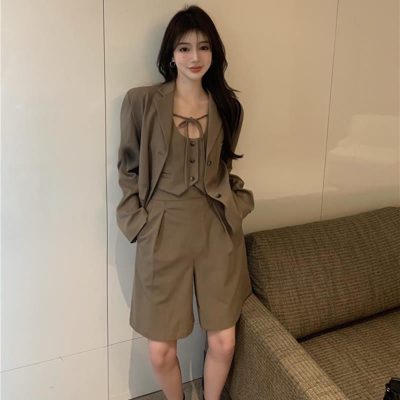 Set Áo Vest + Áo Vest + Quần Dài Ống Rộng Lưng Cao Phong Cách Retro Mùa Thu Mới Cho Nữ