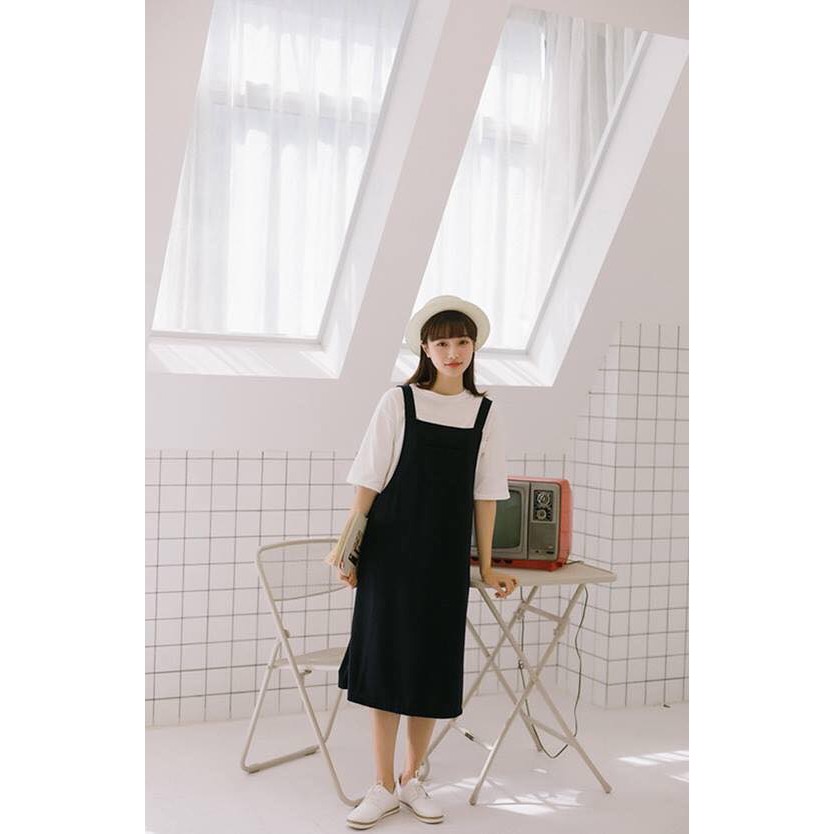 [Mã FAMAYWA2 giảm 10K đơn 50K] ( CÓ ẢNH THẬT ) set váy yếm đen áo thun trơn trắng | BigBuy360 - bigbuy360.vn