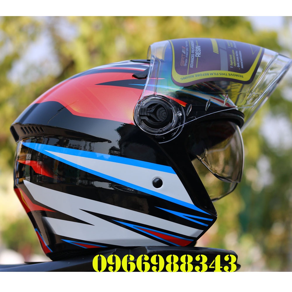 Mũ Bảo Hiểm 3/4 Royal M268 Tem Basani Có 2 Kính Chính Hãng Size L và XL Cho Nam và Nữ, Bảo Hành 12 Tháng_phuot