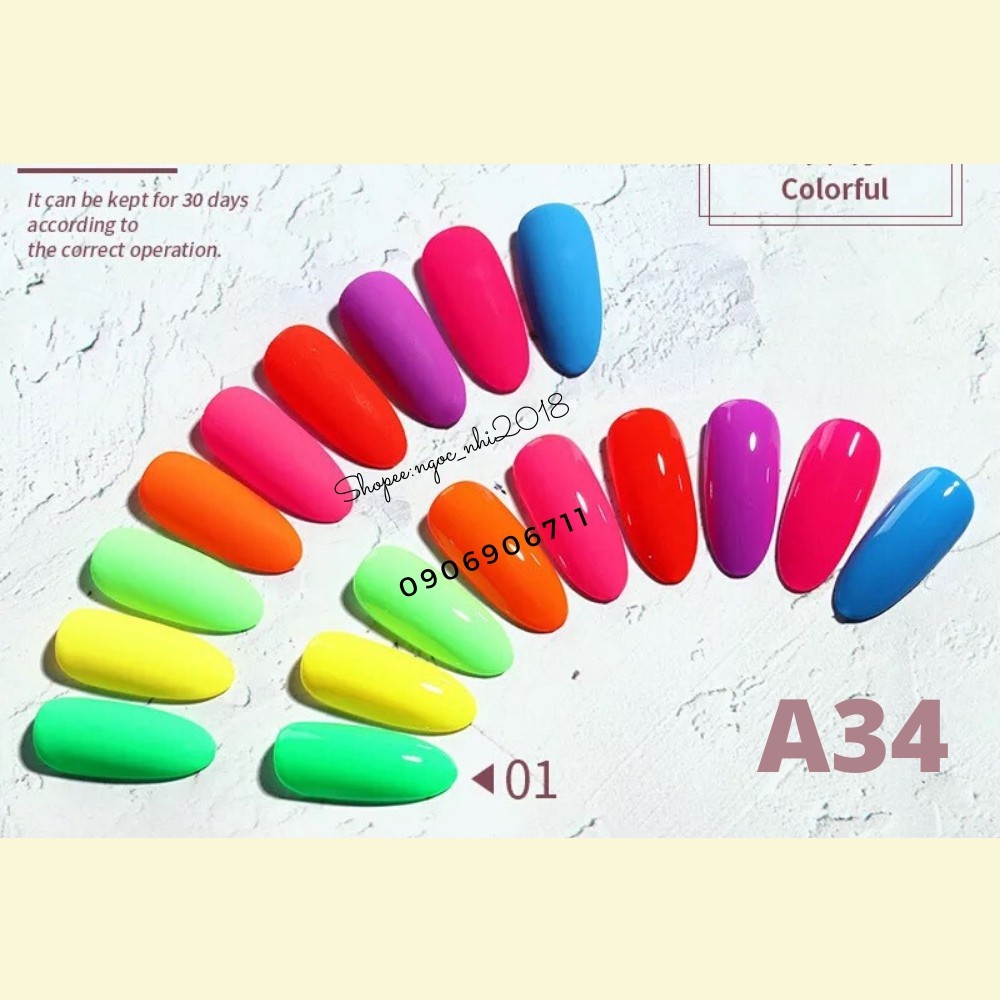 Sơn Gel As Neon mã A34  chai đỏ chính hãng 15ml