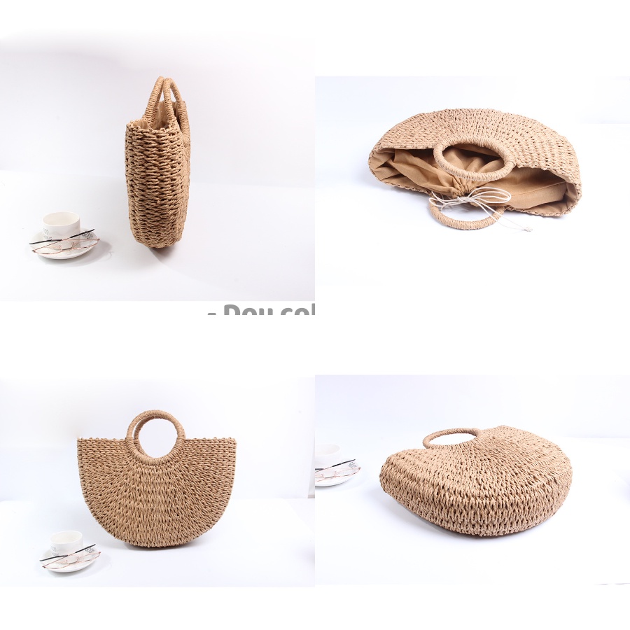 Túi Cói Đi Biển Hình Bán Nguyệt Vintage Thời Trang Mùa Hè - Dou Collection - Mã TC001
