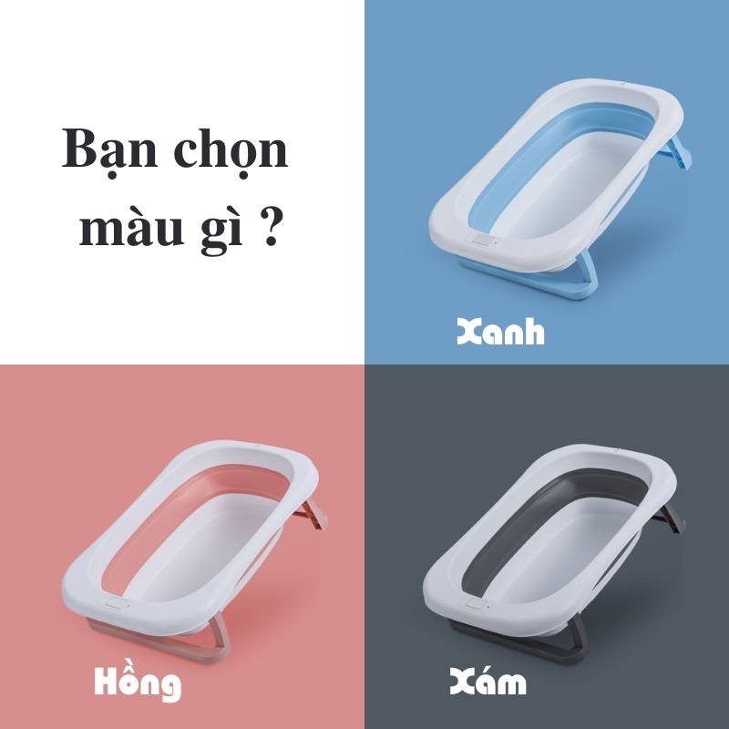 Chậu tắm cho bé, chậu tắm gấp gọn cho bé, kèm phao tắm, lưới tắm cho bé sơ sinh đến 4 tuổi, tặng kèm nhiệt kế cá