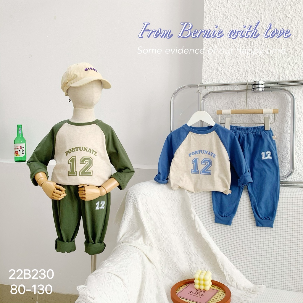 Bộ cotton dài tay họa tiết số Bernie cho bé