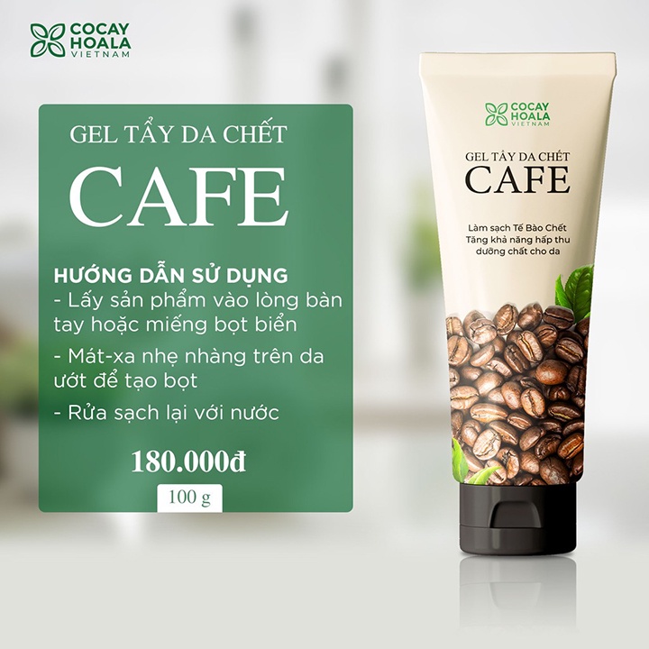 Gel tẩy da chết cà phê Cỏ Cây Hoa Lá Tẩy sạch tế bào chết cafe Cocayhoala sạch sâu sáng da 100g