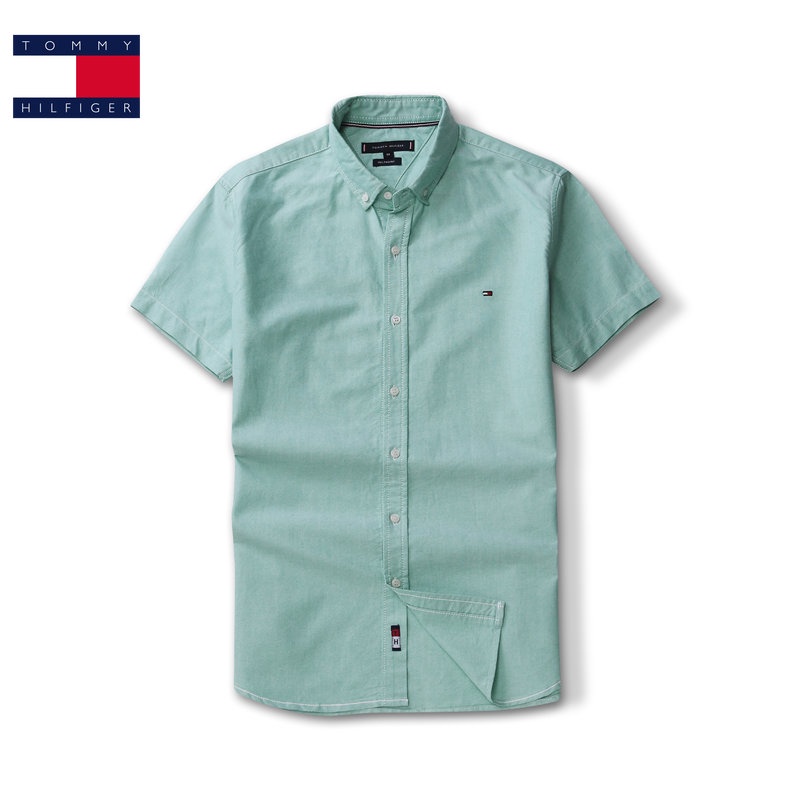 Áo Sơ Mi Tommy Hilfiger Tay Ngắn Màu Trơn Thoáng Khí Thời Trang Công Sở Cao Cấp Cho Nam