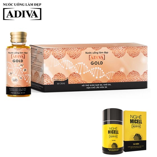 Nước uống làm đẹp Collagen Gold ADIVA 14 lọ/ hộp - Tặng Nghệ Micell ADIVA (lọ 14 viên) | Thế Giới Skin Care