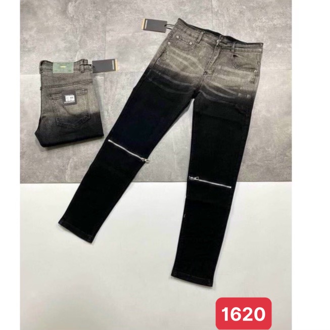 Quần Jean Khoá Gối Dáng Slim Fit, Jean nam đen