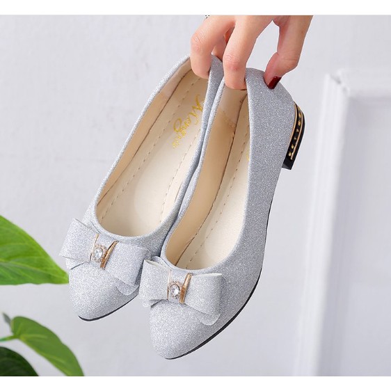 Giày búp bê gắn nơ ánh nhũ chất đẹp dành cho nữ