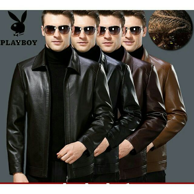 Áo da nam da cừu lớp đầu chính hãng nổi tiếng Playboy/áo da cổ bẻ nhập khẩu/cổ bẻ