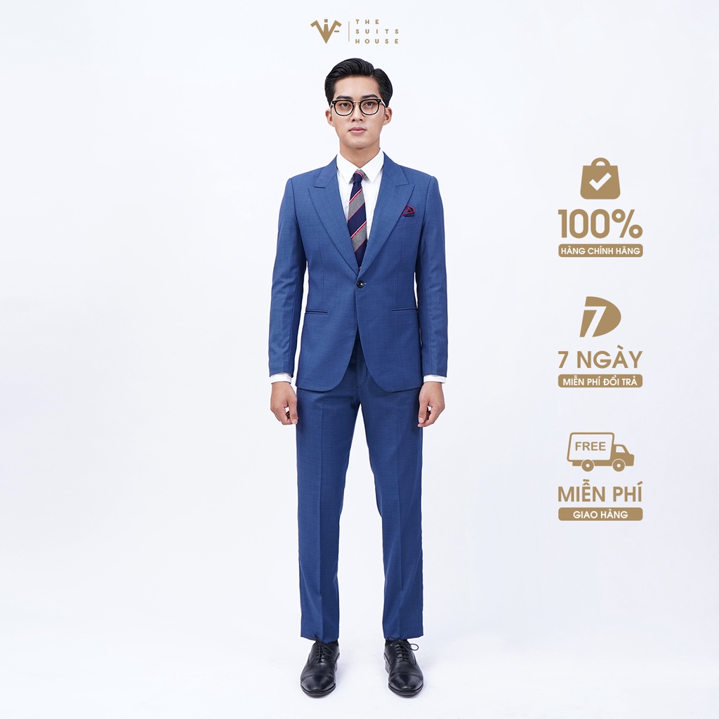 Bộ vest nam xanh sọc nhuyễn 1 khuy 2 túi, suits sartorial The Suits House