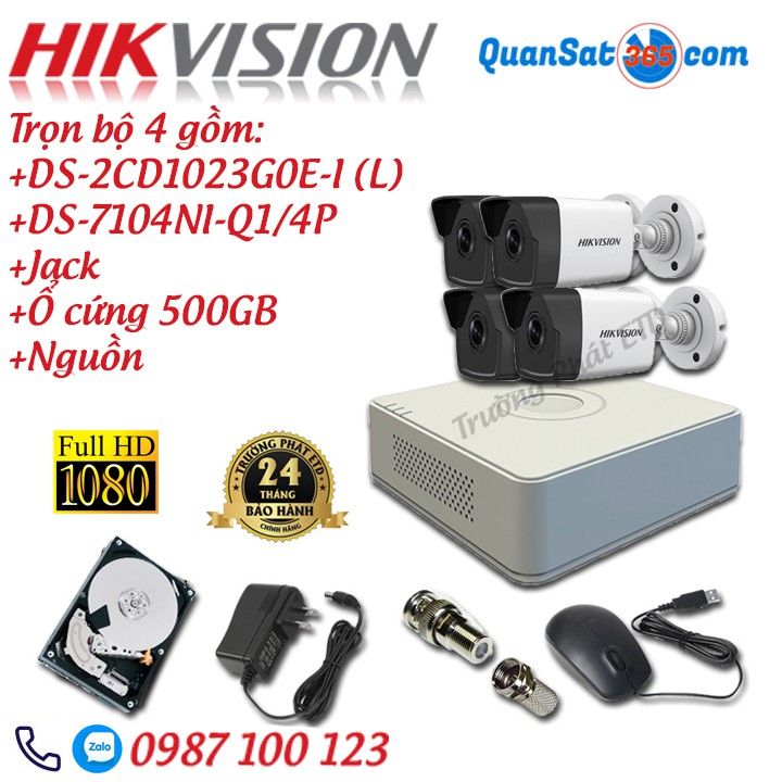 Trọn Bộ (2-8) Camera IP HIKVISION POE 2MP DS-2CD1023G0E-I(L) - Full Phụ Kiện - Hàng Chính Hãng