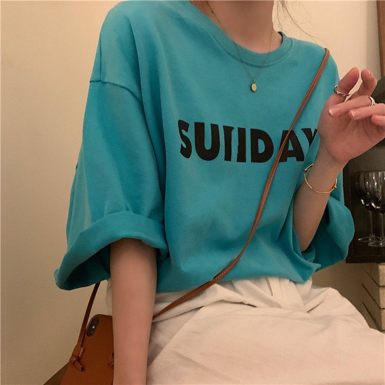 Áo thun tay ngắn dáng rộng chất liệu 100% cotton thời trang Hàn Quốc cho nữ 2021