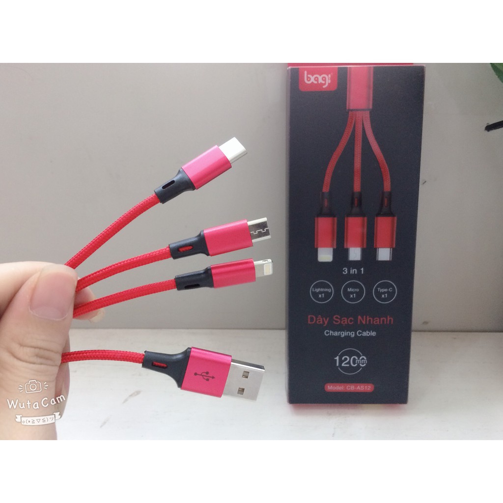 Cáp sạc 3 in 1 bọc dù Bagi