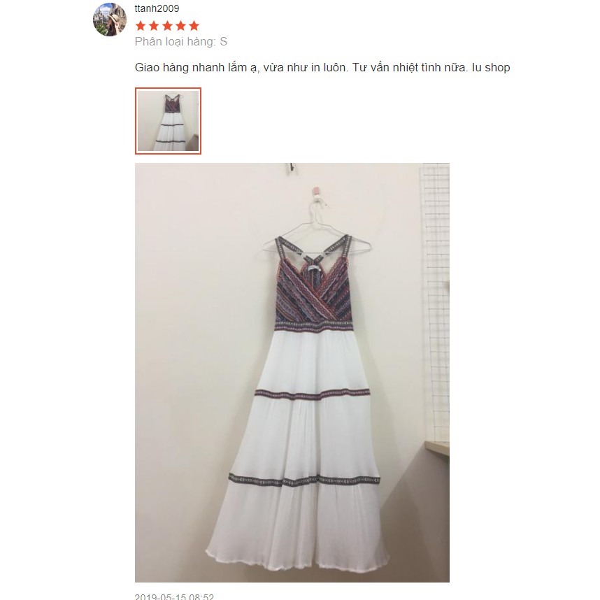 (SẴN) Váy / đầm trắng 2 dây họa tiết thổ cẩm dáng xòe dễ thương thời trang đi biển hè V00080 | BigBuy360 - bigbuy360.vn