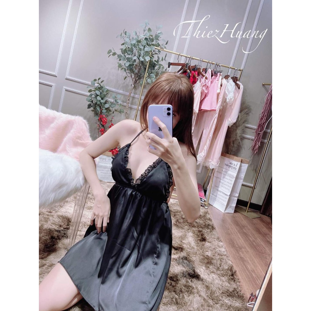 {CAO CẤP} Đầm ngủ sexy Yếm Tiny lụa satin  kèm quần  Hàng thiết kế