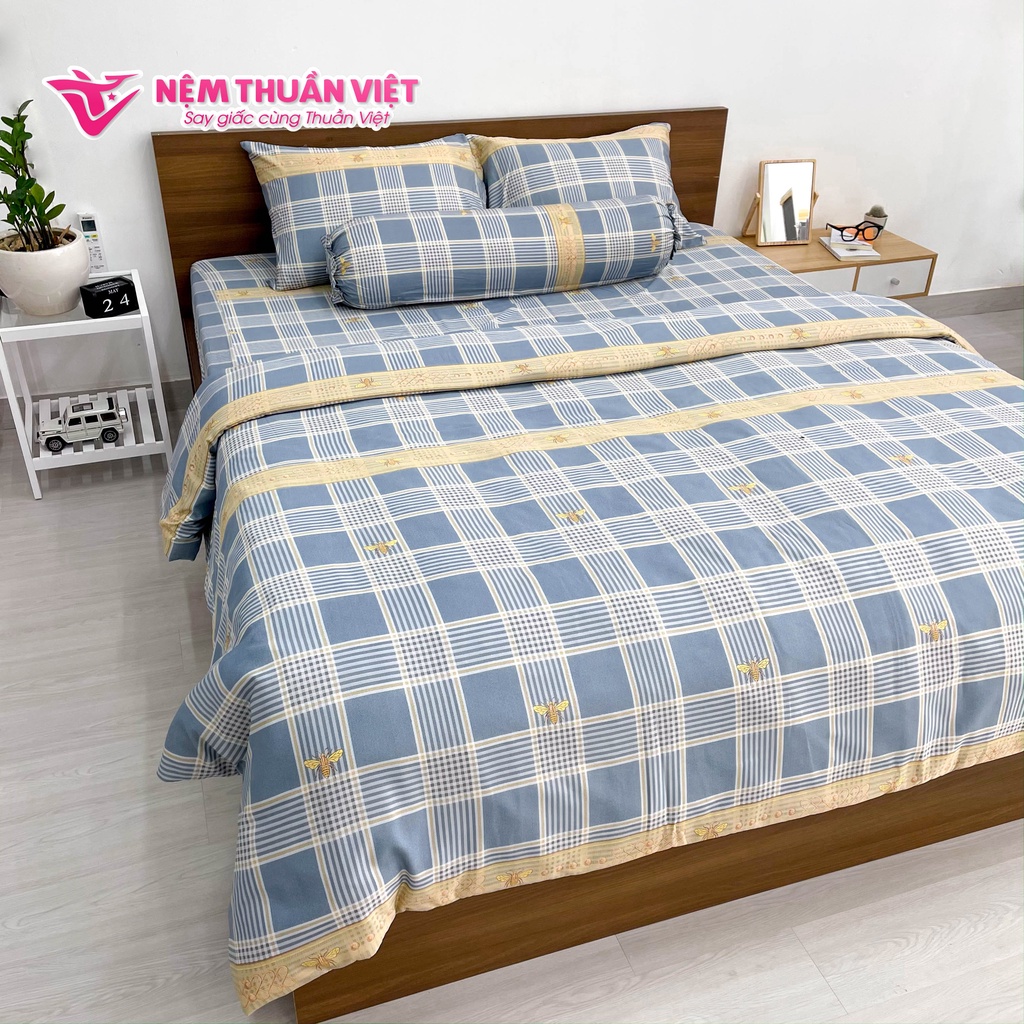 Mền Tencel Thuần Việt Cao Cấp - Caro Xanh Đậm TVM04 - Kích Thước 180x200