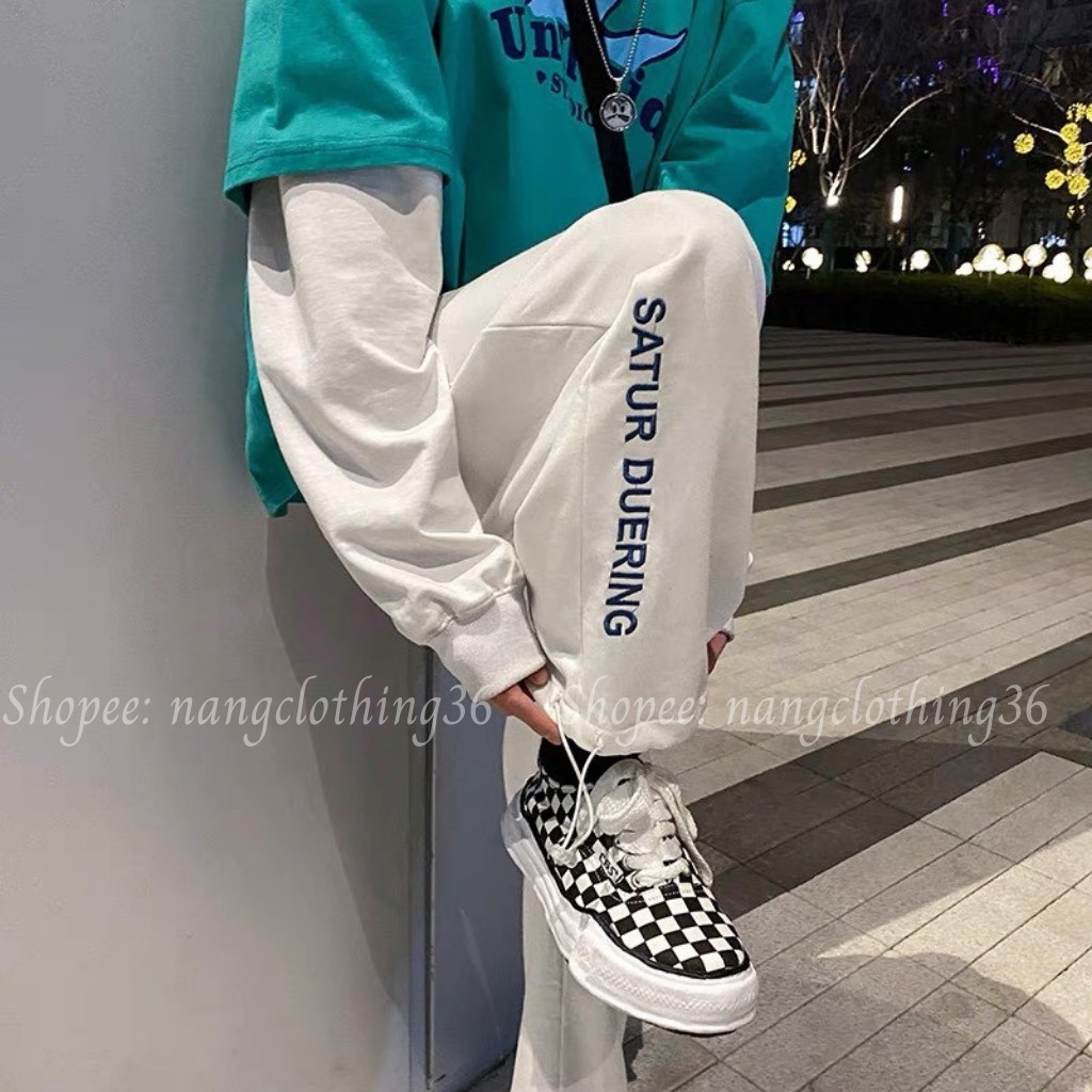Quần Ống Rộng, Quần Jogger Nữ Nam Unisex  Thêu Chữ Ulzzang Dây Rút Ở Gấu 2 Màu Kèm Video Ảnh Thật