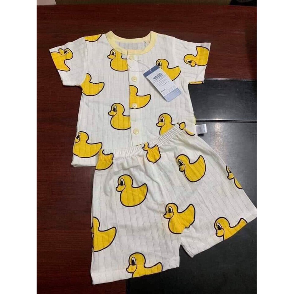 Set bộ coton giấy cho bé, áo cộc tay cúc trước + quần đùi