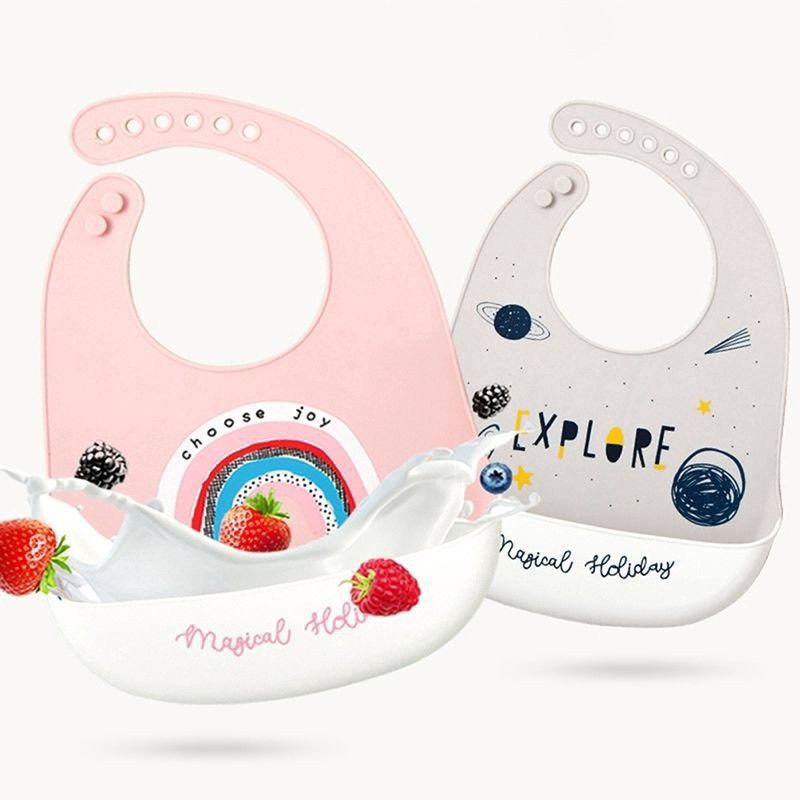 Yếm máng ăn dặm silicone cho bé từ 0-3 tuổi hình hoa quả, thương hiệu Aiueo Nhật Bản