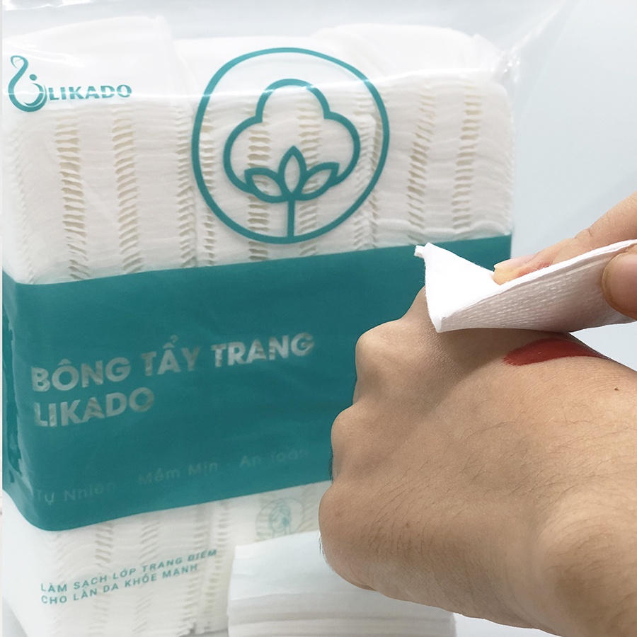 Bông tẩy trang 222 miếng Likado 3 lớp chất liệu cotton túi 200 miếng dày dặn (1 túi)