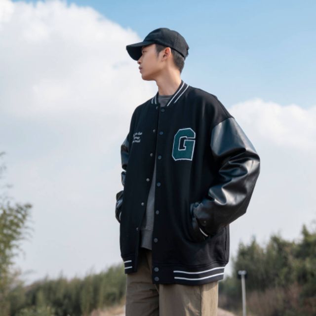 Áo khoác bóng chày màu đen trẻ trung cá tính | BigBuy360 - bigbuy360.vn