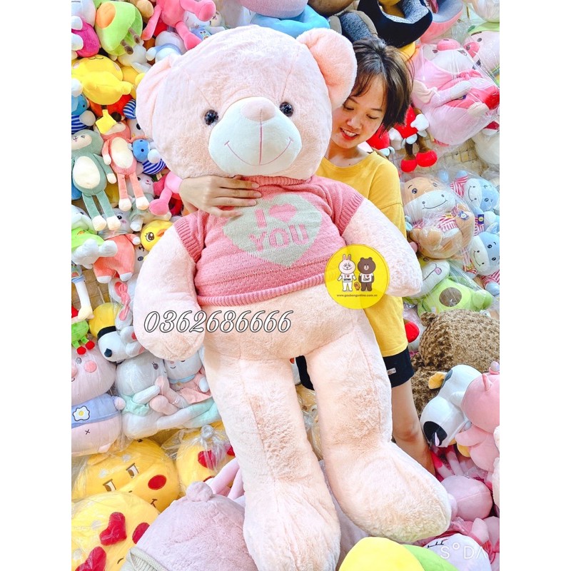 Gấu bông Teddy - Teddy I Love U 2 màu kem hồng Cao Cấp - Xưởng gấu bông Việt Nam