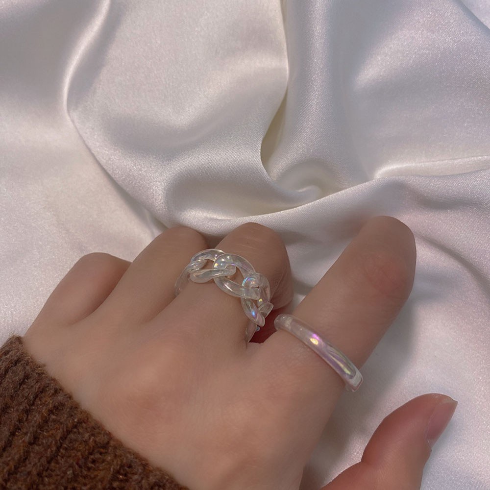 Nhẫn Đính Đá Resin Màu Laser Phong Cách Hàn Quốc Cổ Điển Thời Trang Cho Nữ