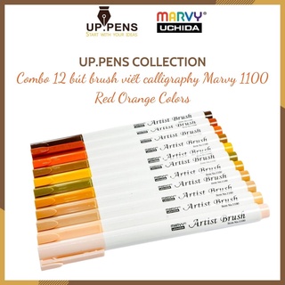 Combo 12 bút brush viết calligraphy Marvy Artist Brush 1100 - Red Orange Colors