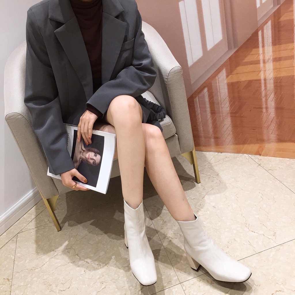 Bốt da cổ lửng mũi tròn sanh chảnh mới Full hộp gót cao 7cm (H11) | BigBuy360 - bigbuy360.vn